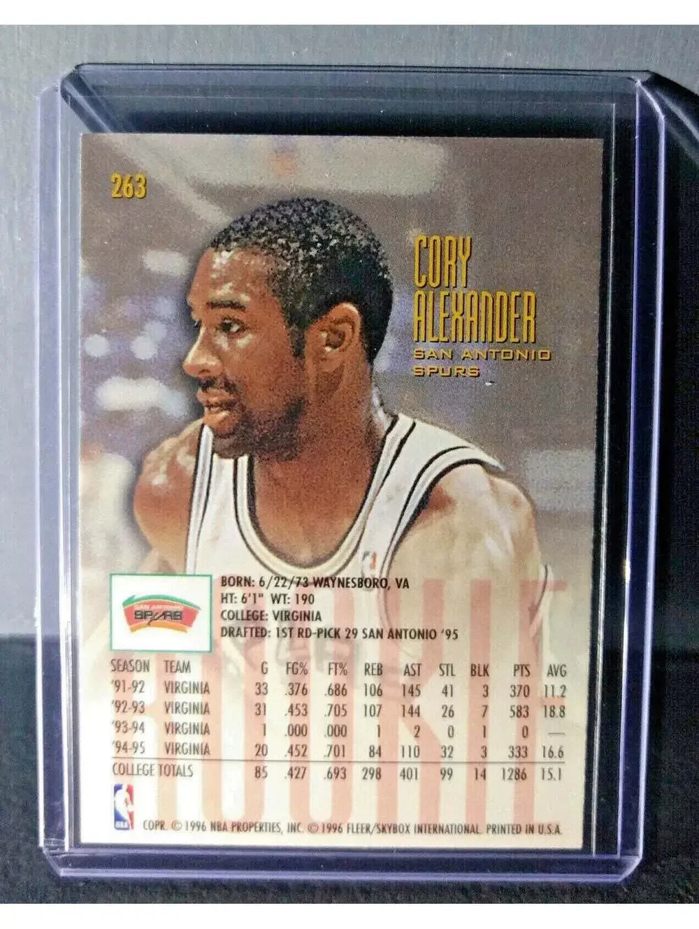 1995-96 Cory Alexander #263 Fleer Ultra Rookie Basketball Card
